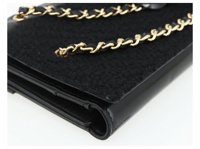 CHANEL Clutch Choco Bar Camelia in Pelle di Agnello Nero Oro CC Auth 177325A D'oro - vista 9
