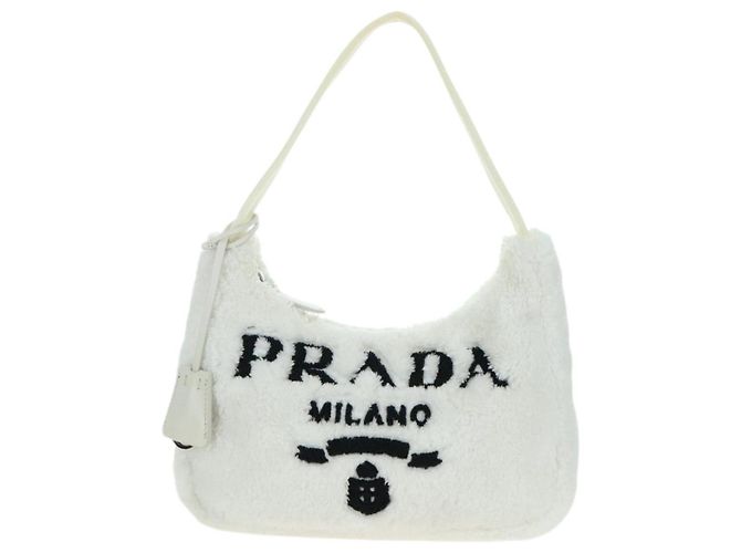 PRADA Borsa a Mano Pile Bianco Argento Auth 177111M - vista 13