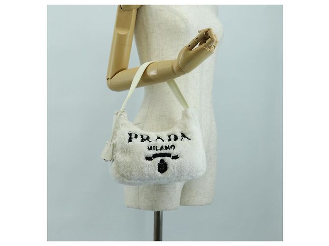 PRADA Borsa a Mano Pile Bianco Argento Auth 177111M - vista 26