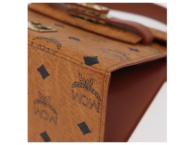 MCM Vicetos Logogram Borsa a Mano PVC Pelle Marrone Oro Auth 177665A D'oro - vista 12