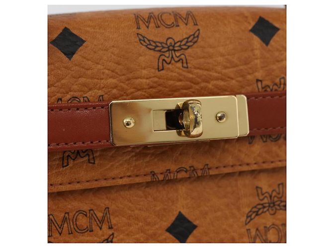 MCM Vicetos Logogram Borsa a Mano PVC Pelle Marrone Oro Auth 177665A D'oro - vista 16