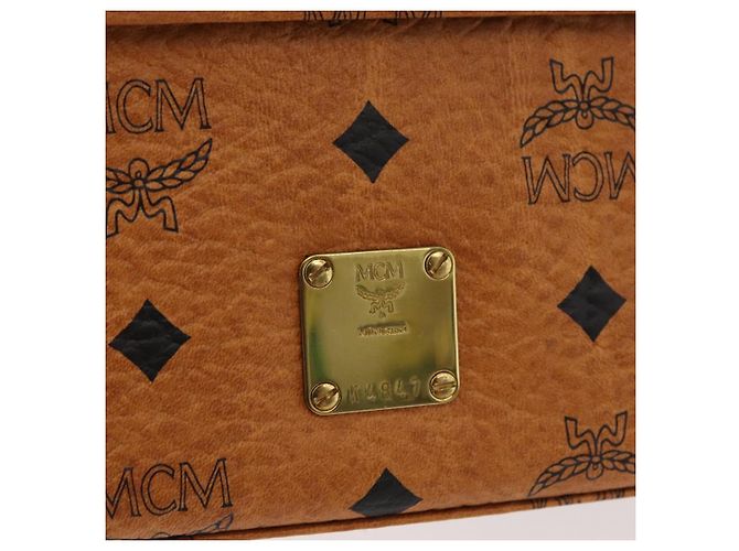 MCM Vicetos Logogram Borsa a Mano PVC Pelle Marrone Oro Auth 177665A D'oro - vista 17