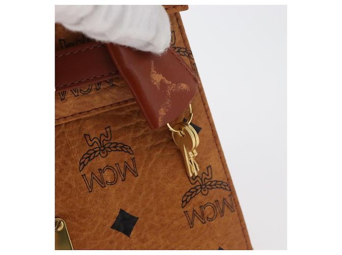 MCM Vicetos Logogram Borsa a Mano PVC Pelle Marrone Oro Auth 177665A D'oro - vista 18