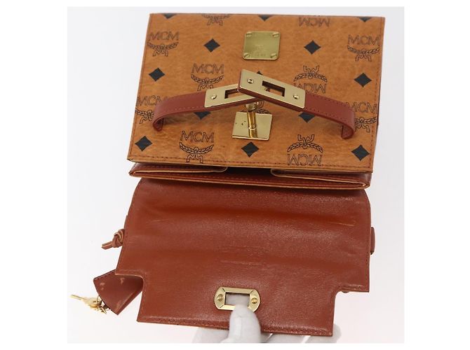 MCM Vicetos Logogram Borsa a Mano PVC Pelle Marrone Oro Auth 177665A D'oro - vista 19
