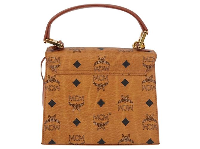 MCM Vicetos Logogram Borsa a Mano PVC Pelle Marrone Oro Auth 177665A D'oro - vista 3