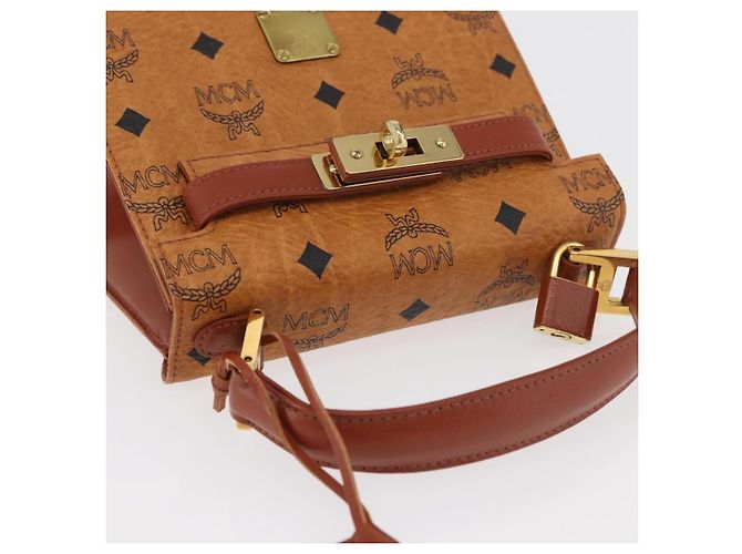 MCM Vicetos Logogram Borsa a Mano PVC Pelle Marrone Oro Auth 177665A D'oro - vista 7