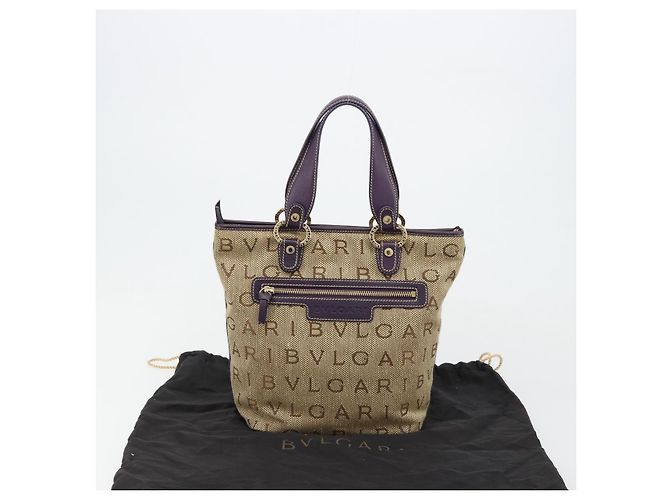 Bulgari Borsa Tote BVLGARI Logo Mania Canvas Beige Oro Viola Auth 177564A D'oro Porpora - vista 12