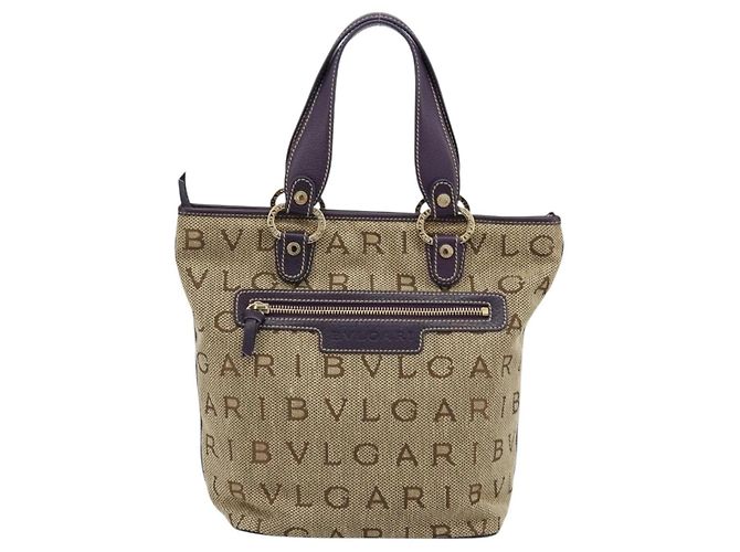 Bulgari Borsa Tote BVLGARI Logo Mania Canvas Beige Oro Viola Auth 177564A D'oro Porpora - vista 13