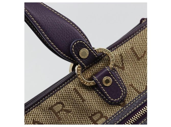 Bulgari Borsa Tote BVLGARI Logo Mania Canvas Beige Oro Viola Auth 177564A D'oro Porpora - vista 18