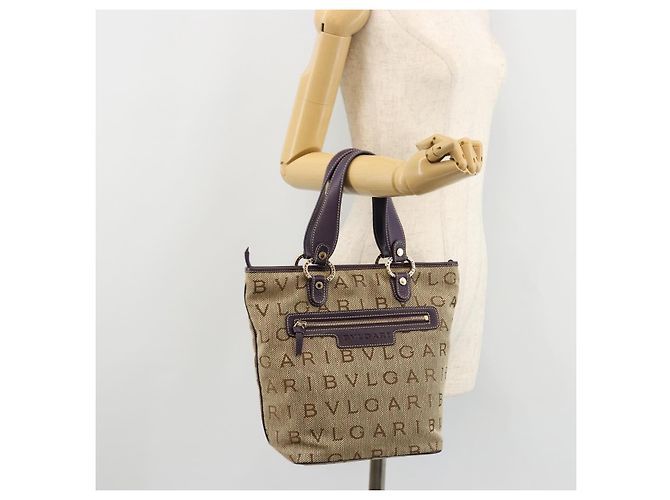 Bulgari Borsa Tote BVLGARI Logo Mania Canvas Beige Oro Viola Auth 177564A D'oro Porpora - vista 27