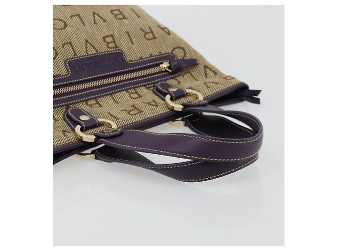 Bulgari Borsa Tote BVLGARI Logo Mania Canvas Beige Oro Viola Auth 177564A D'oro Porpora - vista 7