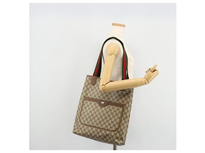 Borsa Gucci GG Supreme Web Sherry Line PVC Beige Rosso Verde 39 02 003 Auth 177499 - vista 22