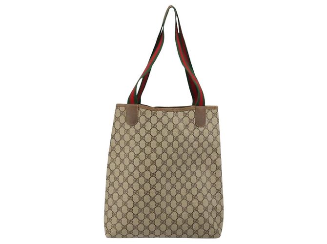 Borsa Gucci GG Supreme Web Sherry Line PVC Beige Rosso Verde 39 02 003 Auth 177499 - vista 3