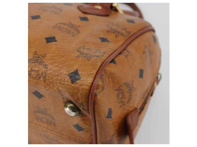 MCM Vicetos Logogram Borsa a Mano in Pelle PVC Marrone Oro Auth BA12357A D'oro - vista 10