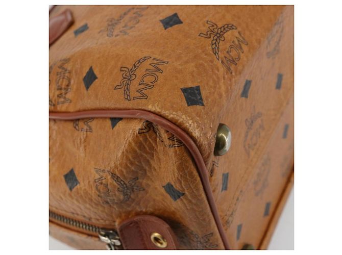 MCM Vicetos Logogram Borsa a Mano in Pelle PVC Marrone Oro Auth BA12357A D'oro - vista 11