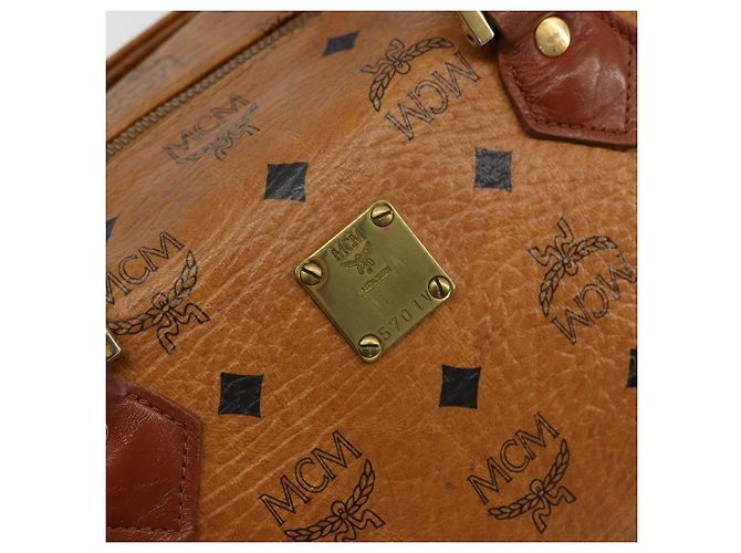 MCM Vicetos Logogram Borsa a Mano in Pelle PVC Marrone Oro Auth BA12357A D'oro - vista 15