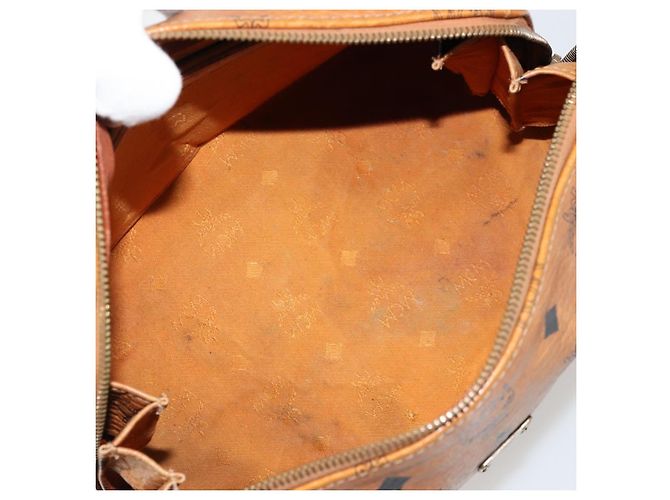 MCM Vicetos Logogram Borsa a Mano in Pelle PVC Marrone Oro Auth BA12357A D'oro - vista 17
