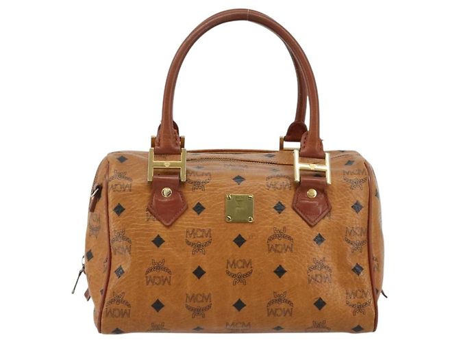 MCM Vicetos Logogram Borsa a Mano in Pelle PVC Marrone Oro Auth BA12357A D'oro - vista 2