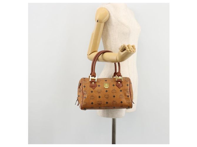 MCM Vicetos Logogram Borsa a Mano in Pelle PVC Marrone Oro Auth BA12357A D'oro - vista 23