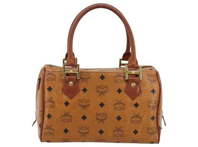 MCM Vicetos Logogram Borsa a Mano in Pelle PVC Marrone Oro Auth BA12357A D'oro - vista 3