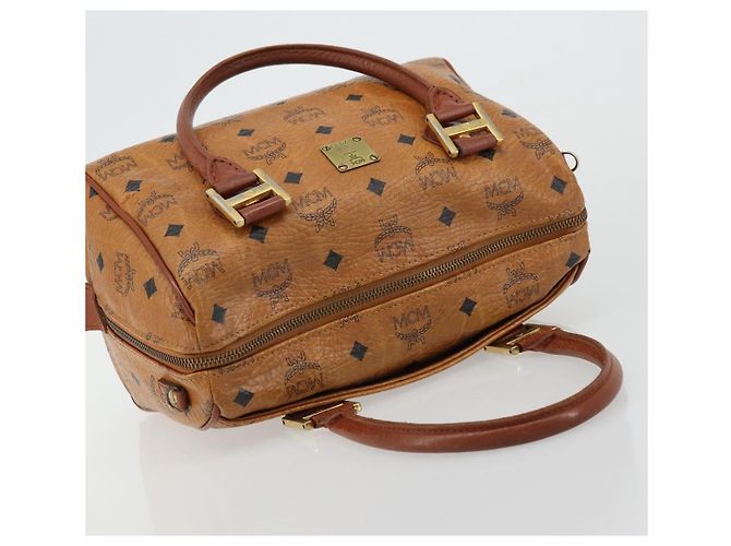 MCM Vicetos Logogram Borsa a Mano in Pelle PVC Marrone Oro Auth BA12357A D'oro - vista 6