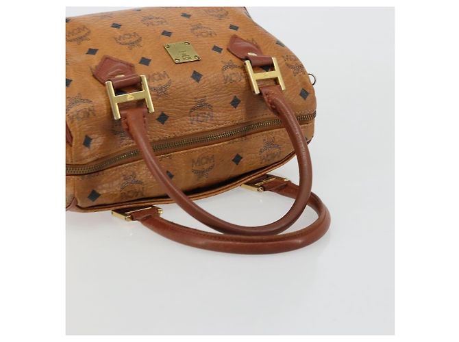 MCM Vicetos Logogram Borsa a Mano in Pelle PVC Marrone Oro Auth BA12357A D'oro - vista 7