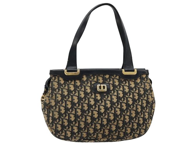 Borsa a mano in tela Trotter Christian Dior blu navy oro Auth 178015 D'oro - vista 2