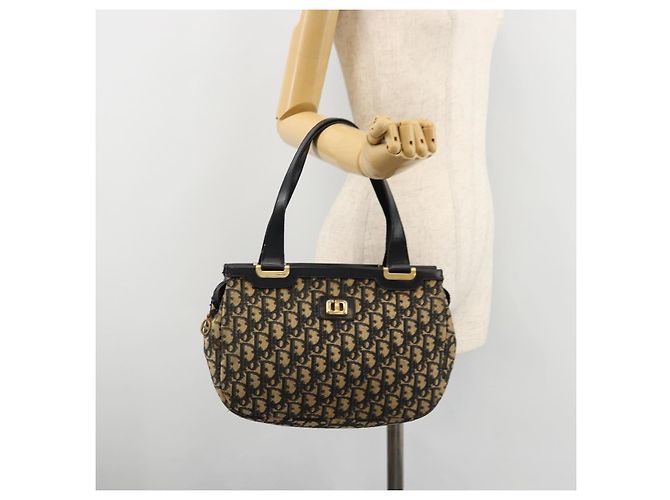Borsa a mano in tela Trotter Christian Dior blu navy oro Auth 178015 D'oro - vista 20