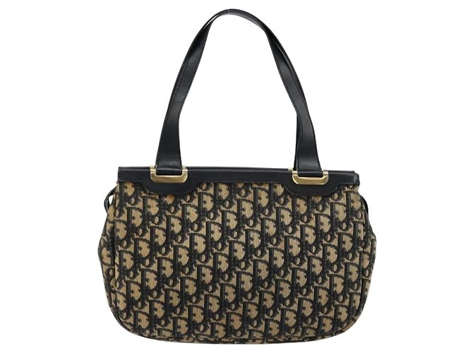 Borsa a mano in tela Trotter Christian Dior blu navy oro Auth 178015 D'oro - vista 3