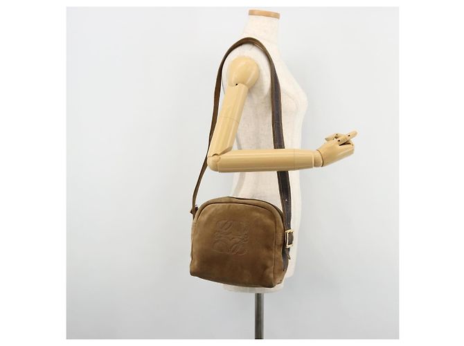 LOEWE Borsa a Spalla Anagram Suede Oro Beige Auth 178167 D'oro - vista 18