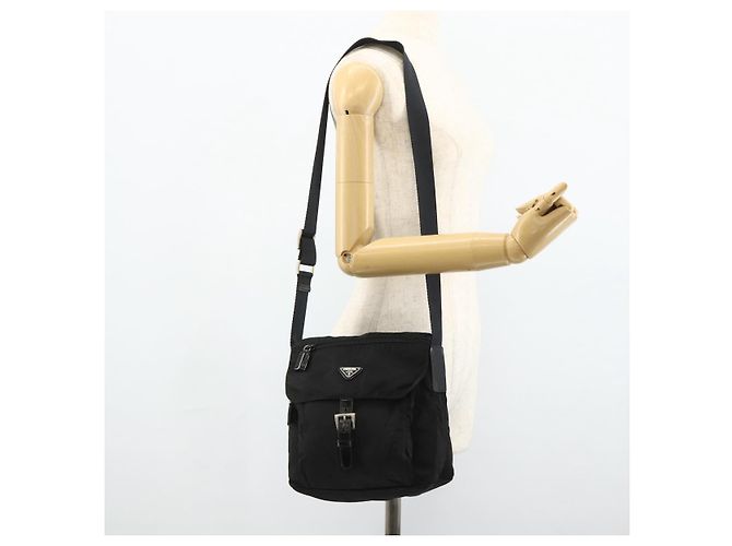 PRADA Schultertasche Nylon Schwarz Silber Authentisch 176211 - Ansicht 28