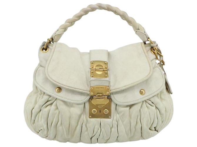 Borsa a Spalla Miu Miu Matelassé in Pelle Bianca e Oro Auth 178993 Bianco D'oro - vista 13