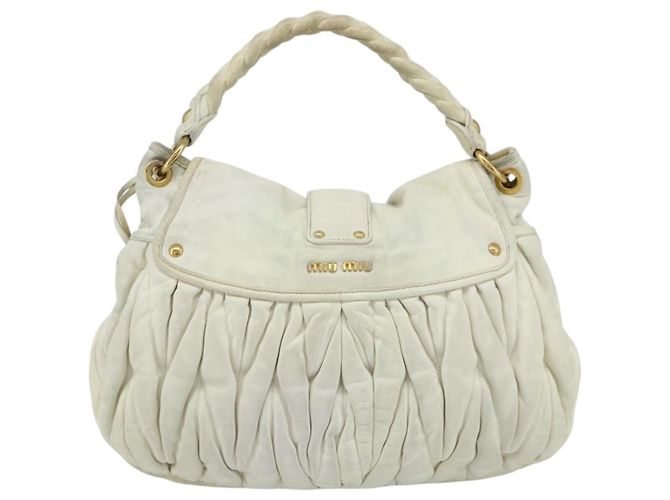 Borsa a Spalla Miu Miu Matelassé in Pelle Bianca e Oro Auth 178993 Bianco D'oro - vista 2