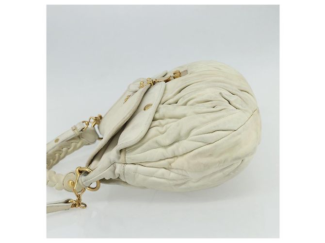 Borsa a Spalla Miu Miu Matelassé in Pelle Bianca e Oro Auth 178993 Bianco D'oro - vista 3