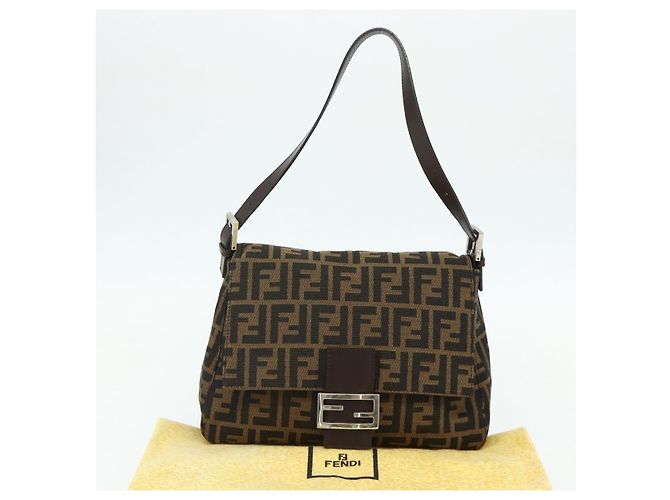 FENDI Zucca Canvas Mamma Baguette Schultertasche Schwarz Braun Auth 179060V - Ansicht 12