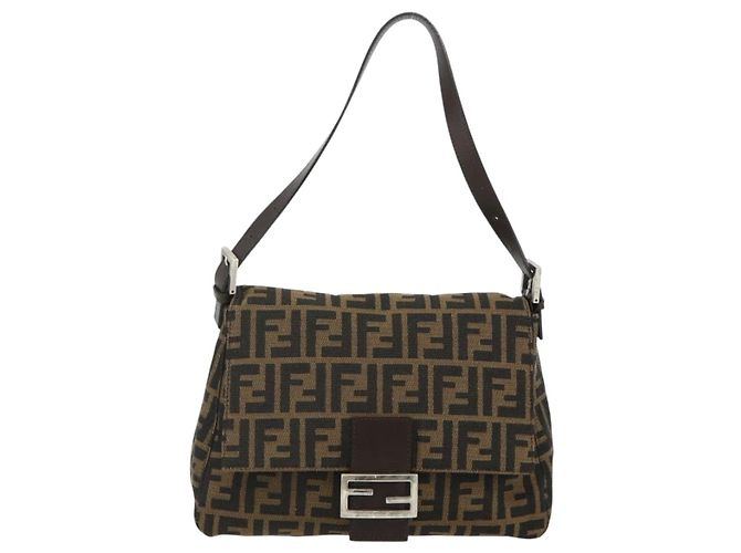 FENDI Zucca Canvas Mamma Baguette Schultertasche Schwarz Braun Auth 179060V - Ansicht 13