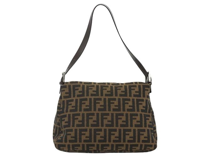 FENDI Zucca Canvas Mamma Baguette Schultertasche Schwarz Braun Auth 179060V - Ansicht 2