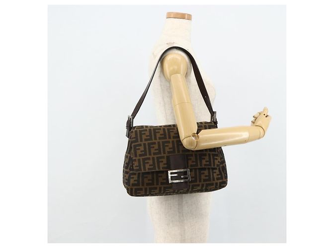 FENDI Zucca Canvas Mamma Baguette Schultertasche Schwarz Braun Auth 179060V - Ansicht 23