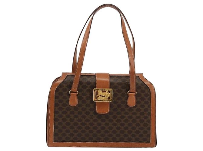 Céline Borsa a mano in tela Macadam CELINE in pelle PVC marrone oro Auth 178576A D'oro - vista 13