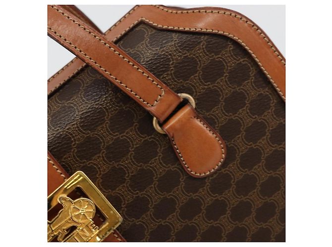 Céline Borsa a mano in tela Macadam CELINE in pelle PVC marrone oro Auth 178576A D'oro - vista 17