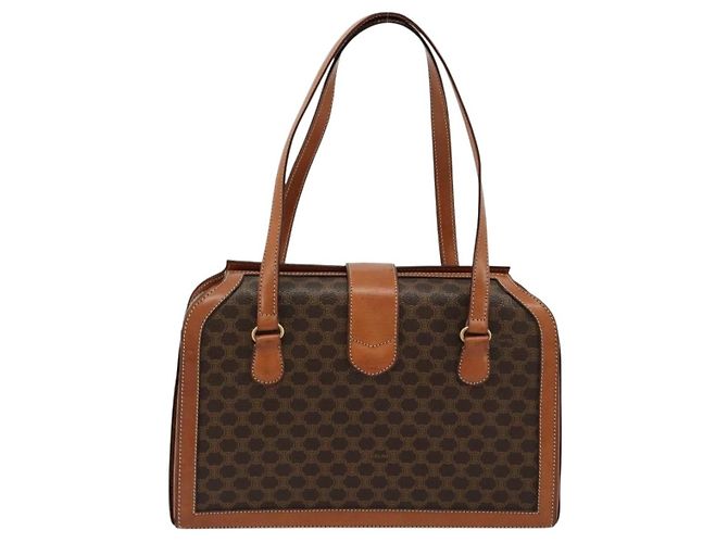 Céline Borsa a mano in tela Macadam CELINE in pelle PVC marrone oro Auth 178576A D'oro - vista 2