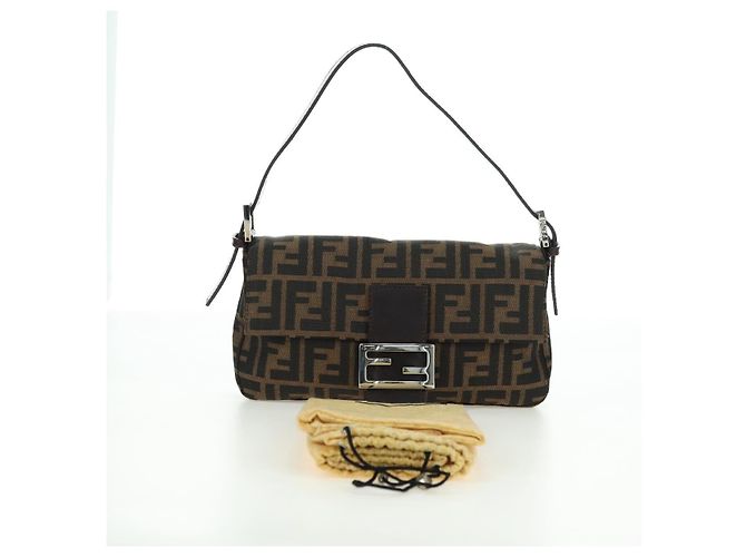 Borsa a spalla Mamma Baguette in tela Zucca FENDI nera e marrone Auth 177212SAV Nero - vista 12