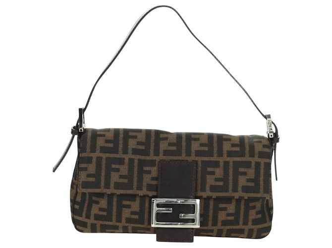 Borsa a spalla Mamma Baguette in tela Zucca FENDI nera e marrone Auth 177212SAV Nero - vista 13