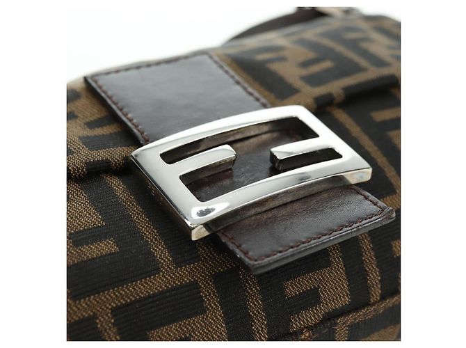 Borsa a spalla Mamma Baguette in tela Zucca FENDI nera e marrone Auth 177212SAV Nero - vista 19
