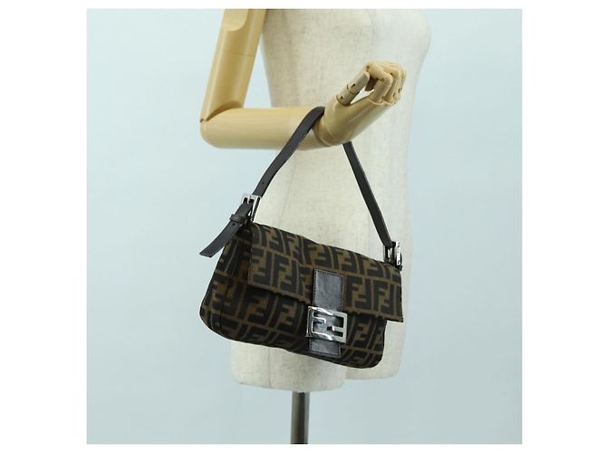 Borsa a spalla Mamma Baguette in tela Zucca FENDI nera e marrone Auth 177212SAV Nero - vista 26