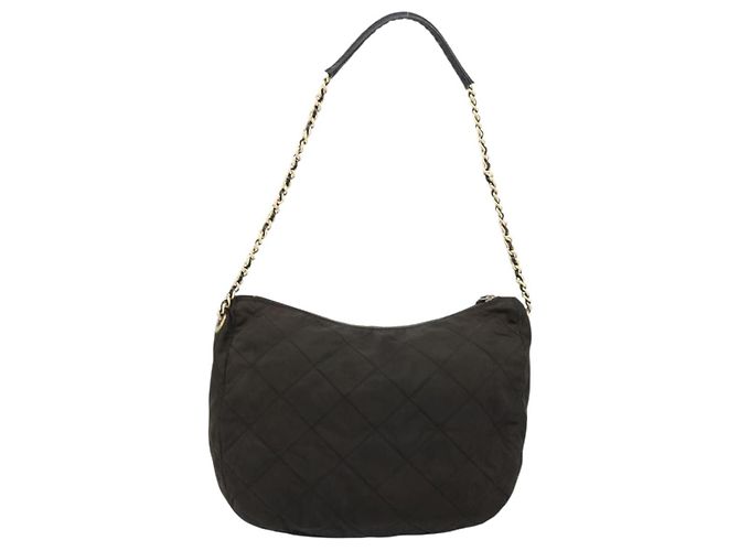 Borsa a spalla con catena Prada in nylon nero e oro Auth bs34879A D'oro - vista 2