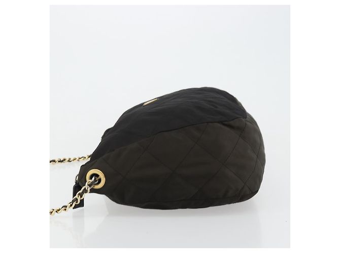 Borsa a spalla con catena Prada in nylon nero e oro Auth bs34879A D'oro - vista 4
