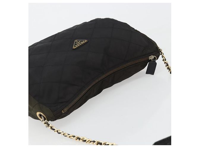 Borsa a spalla con catena Prada in nylon nero e oro Auth bs34879A D'oro - vista 6