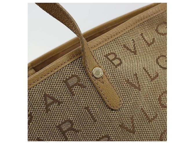 Bulgari Borsa Tote BVLGARI Logo Mania Canvas Beige Oro Auth 177518 D'oro - vista 10