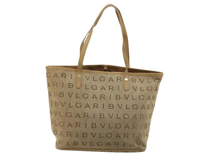 Bulgari Borsa Tote BVLGARI Logo Mania Canvas Beige Oro Auth 177518 D'oro - vista 2